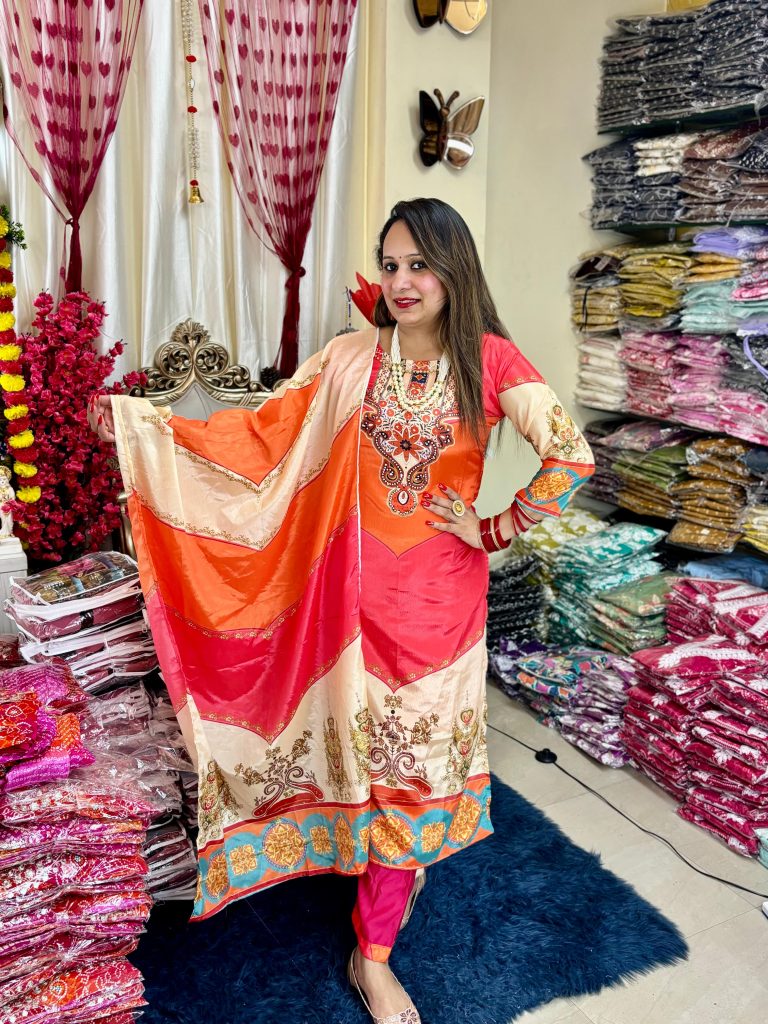 Orange pink sabyasachi muslin fabric 3Pcs Article