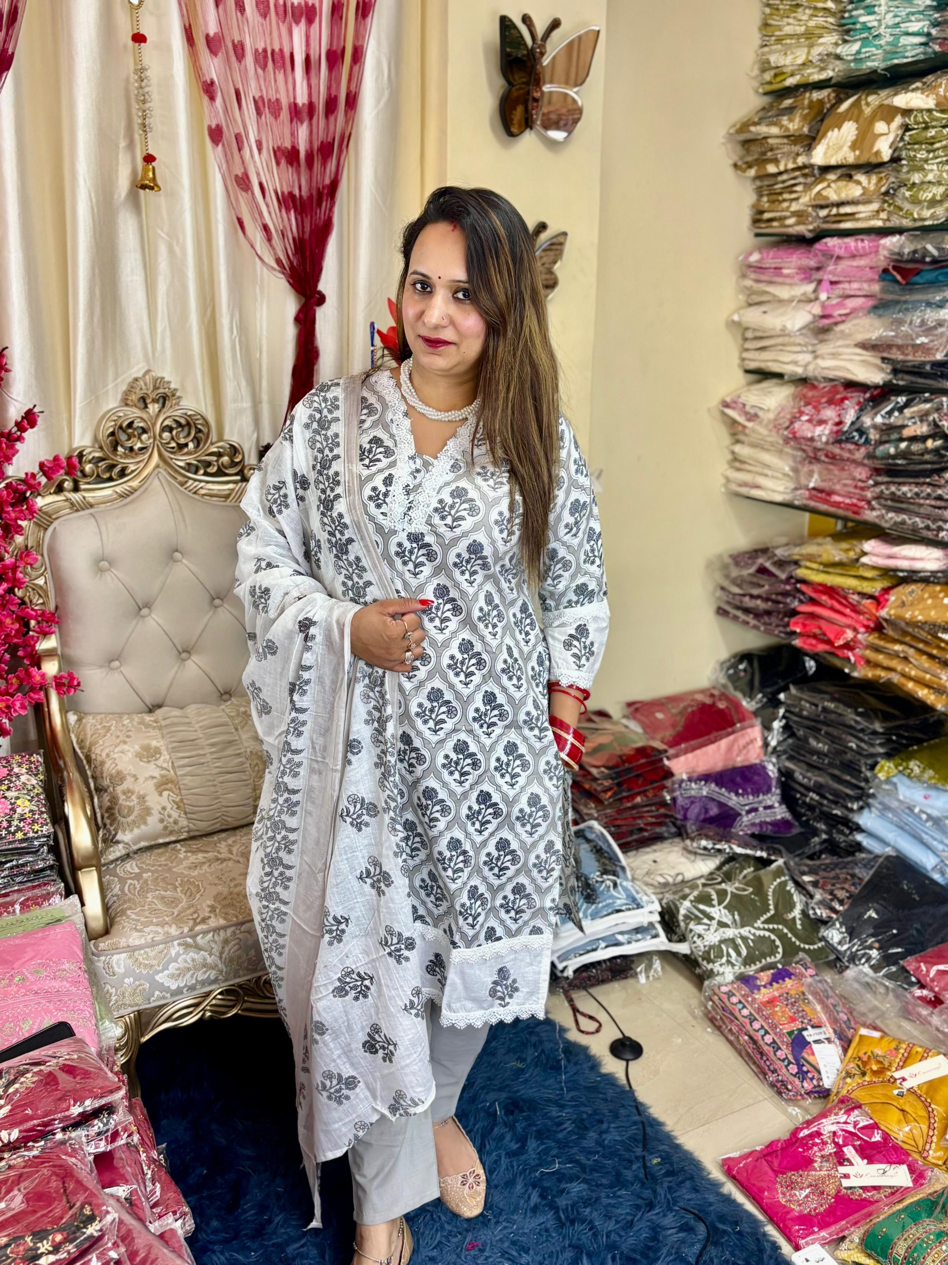 Trendy Floral Printed Pure Cotton Kurti Pant Dupatta Set