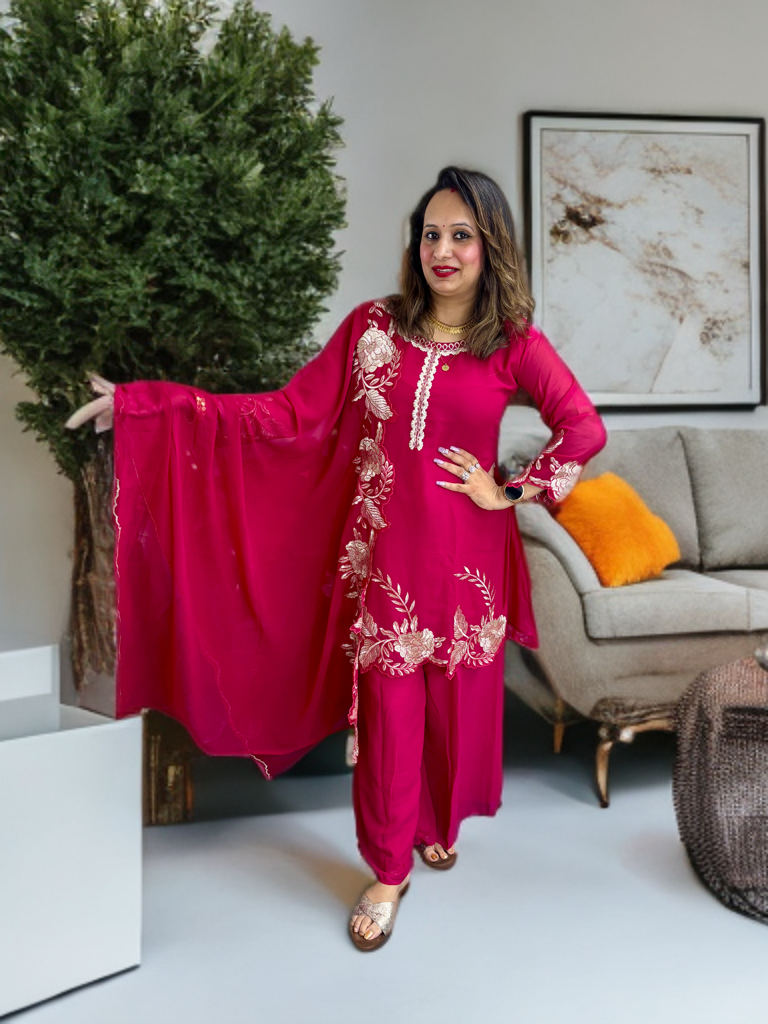 Red chanderi 3 pc set kar chauth special