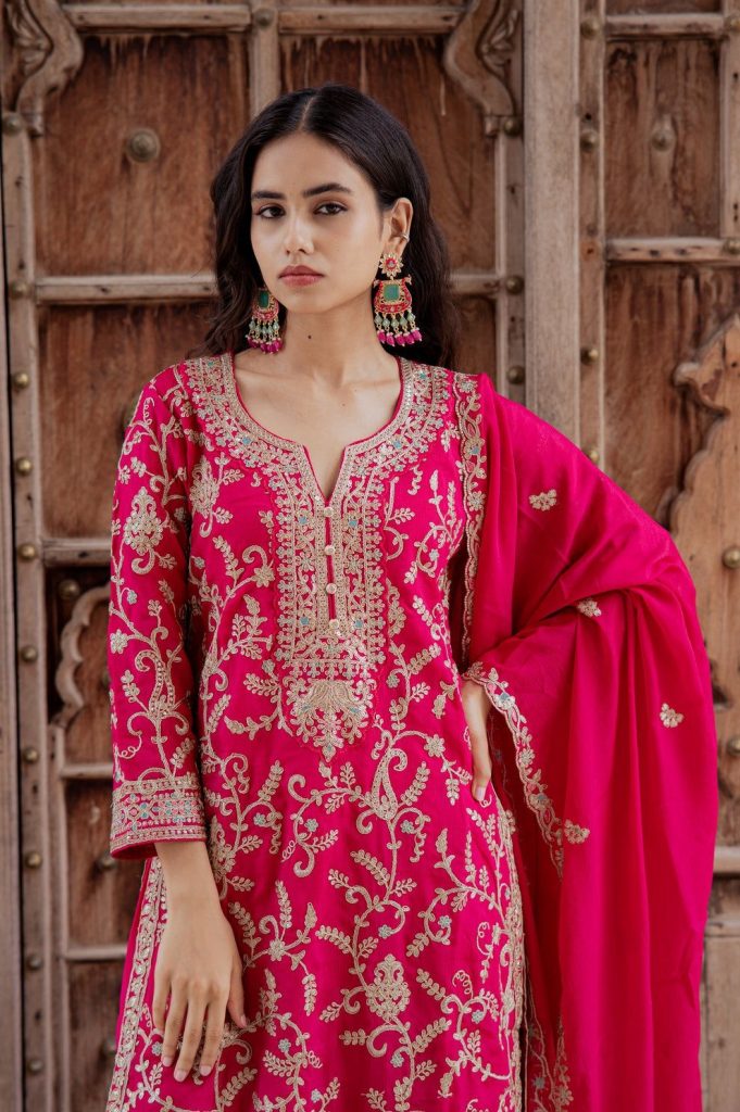 Pink designer suit heavy work for karwa chauth