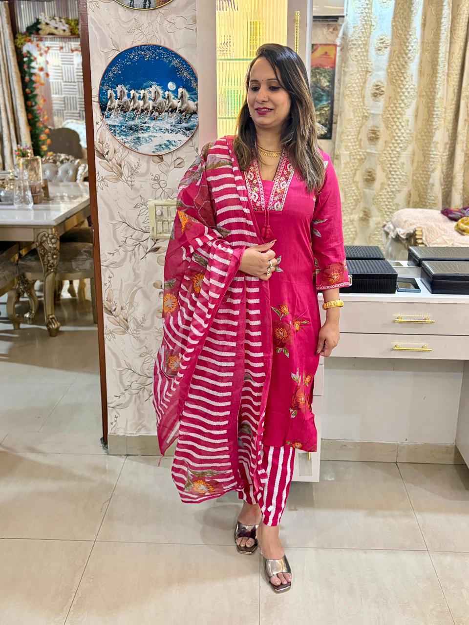 Yellow flowers print 3 pc cottan suits