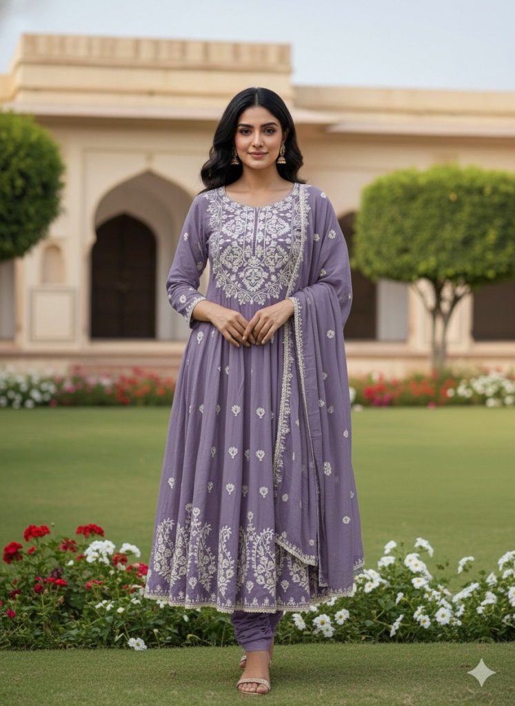 Thread Work Anarkali Gown with Dupatta