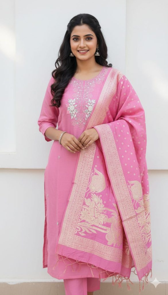 Embroidered Silk Kurta Set