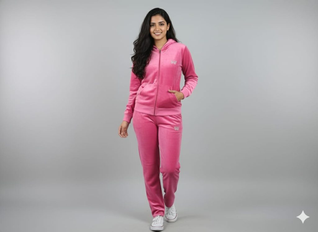 Velvet Zip-Up Hoodie and Sweatpants Set