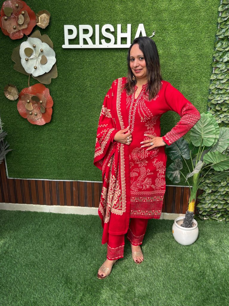 Women’s Red Woolen Ethnic Wear Salwar Kameez Set