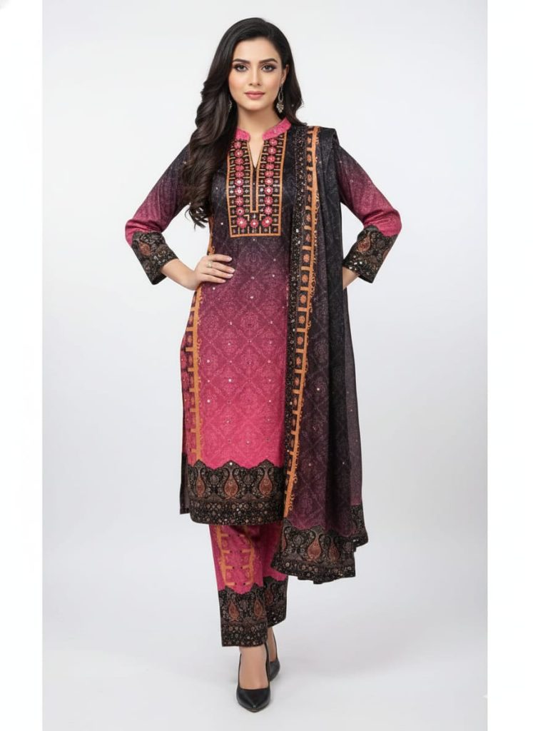 Mirror Work Style Embroidered Neckline Suit