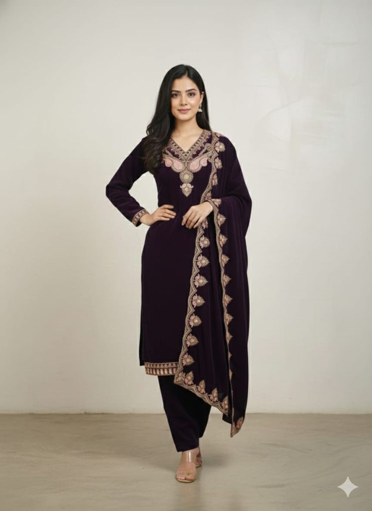 Velvet Embroidered Suit set