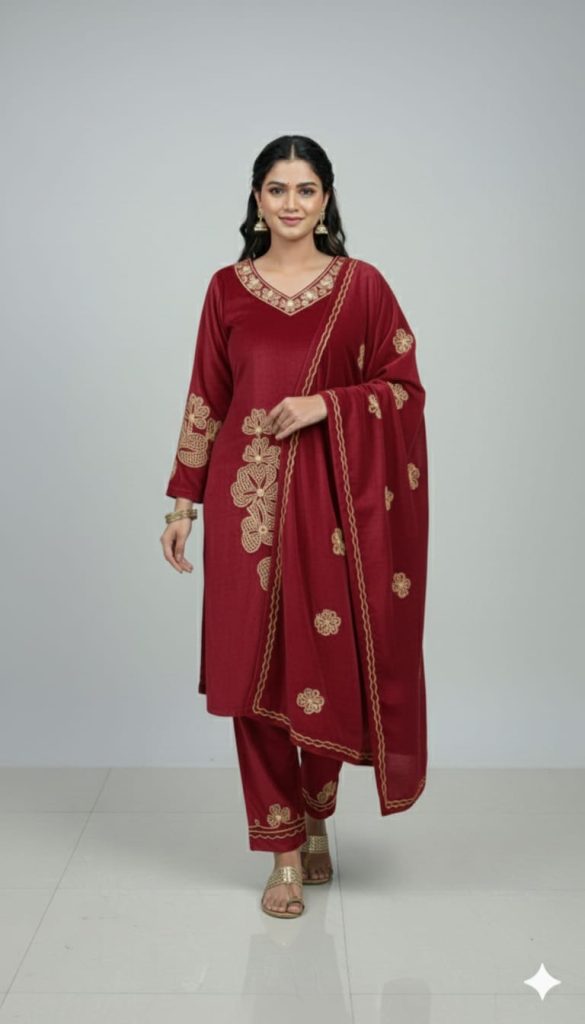 Velvet Embroidered Suit Set