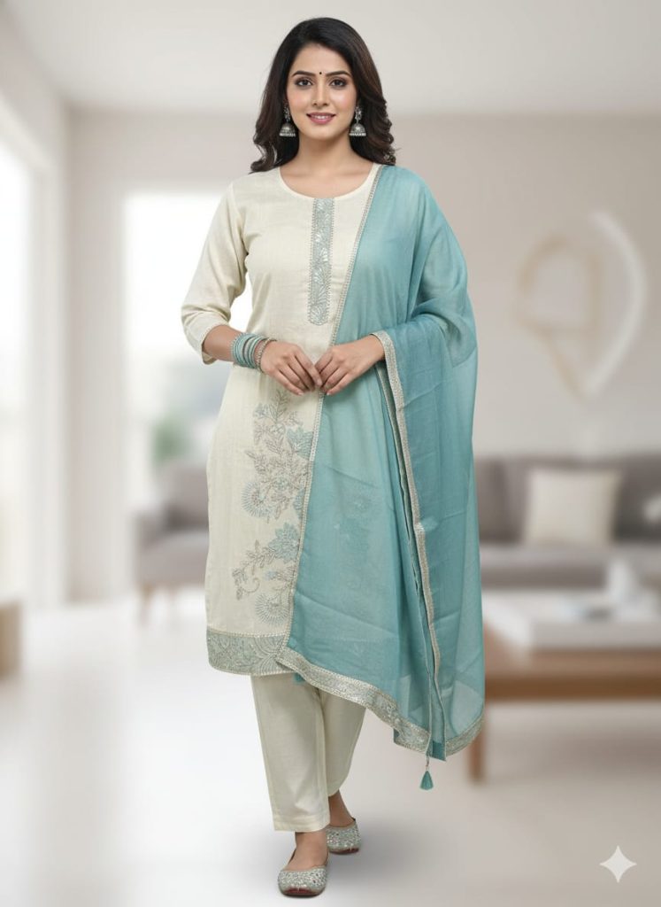 Embroidered Kurta Set with Dupatta