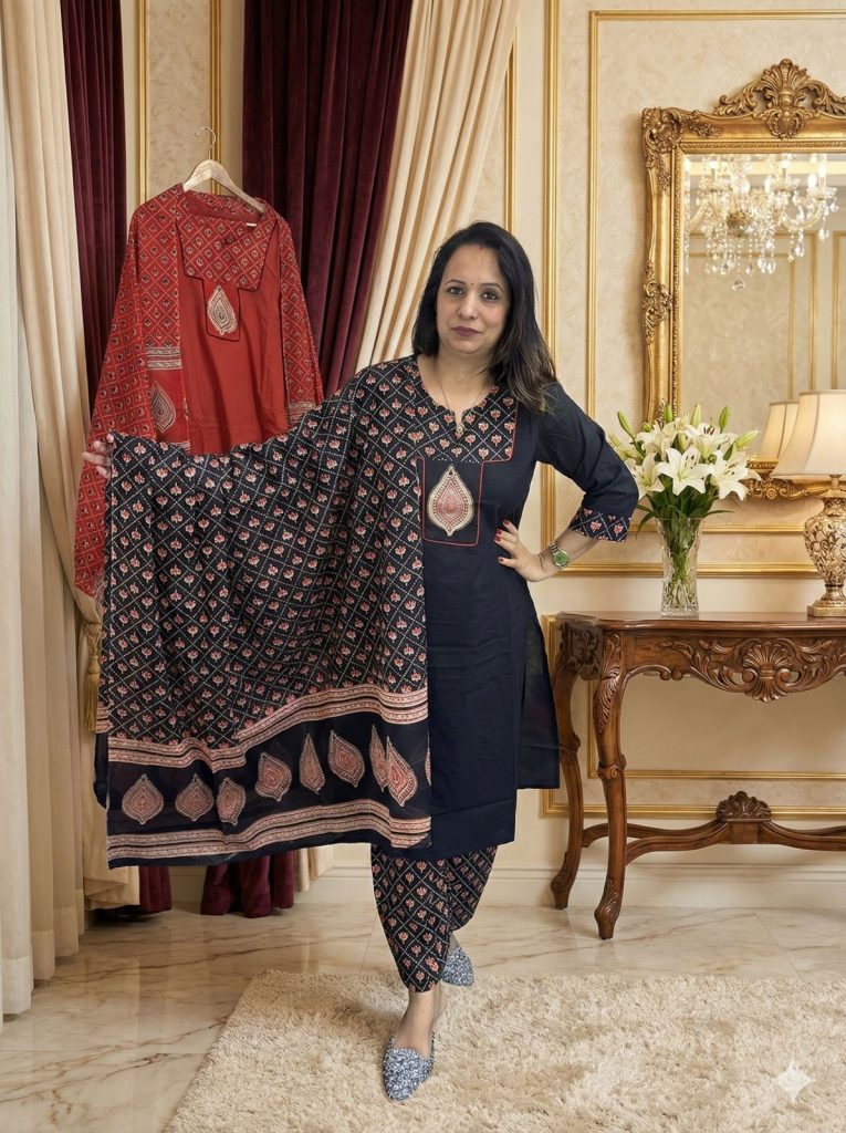 Cotton Kurti Set With Printed Dupatta