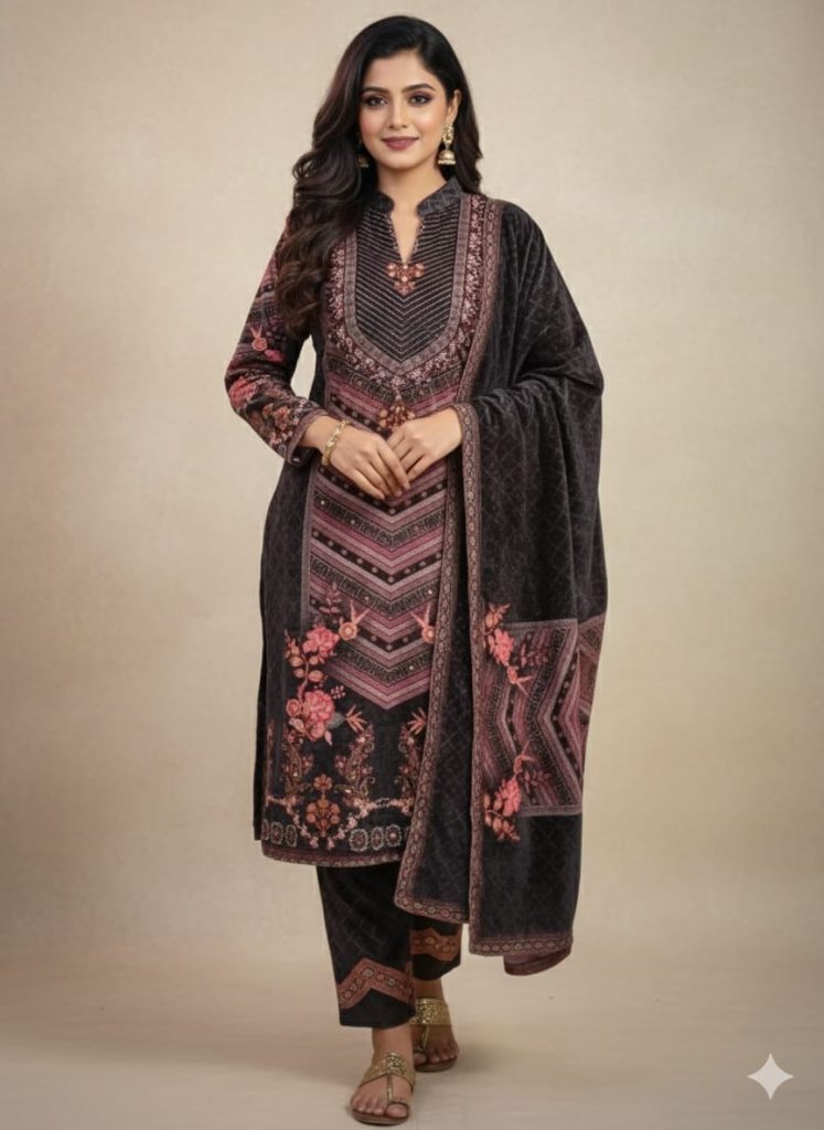 Luxury Embroidered Velvet Kurta Set