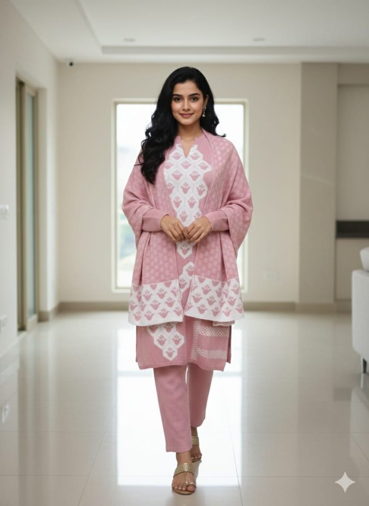 Floral Jacquard Woolen Suit Set