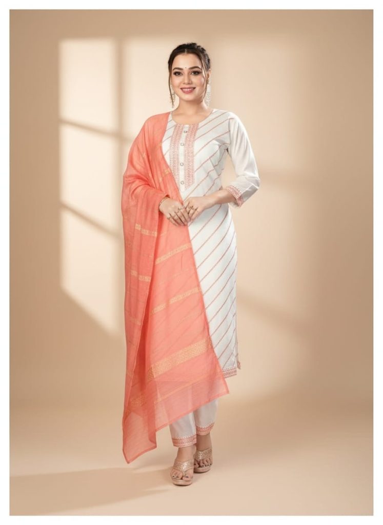 Roman Silk White Lahariya with Coloured Dupatta