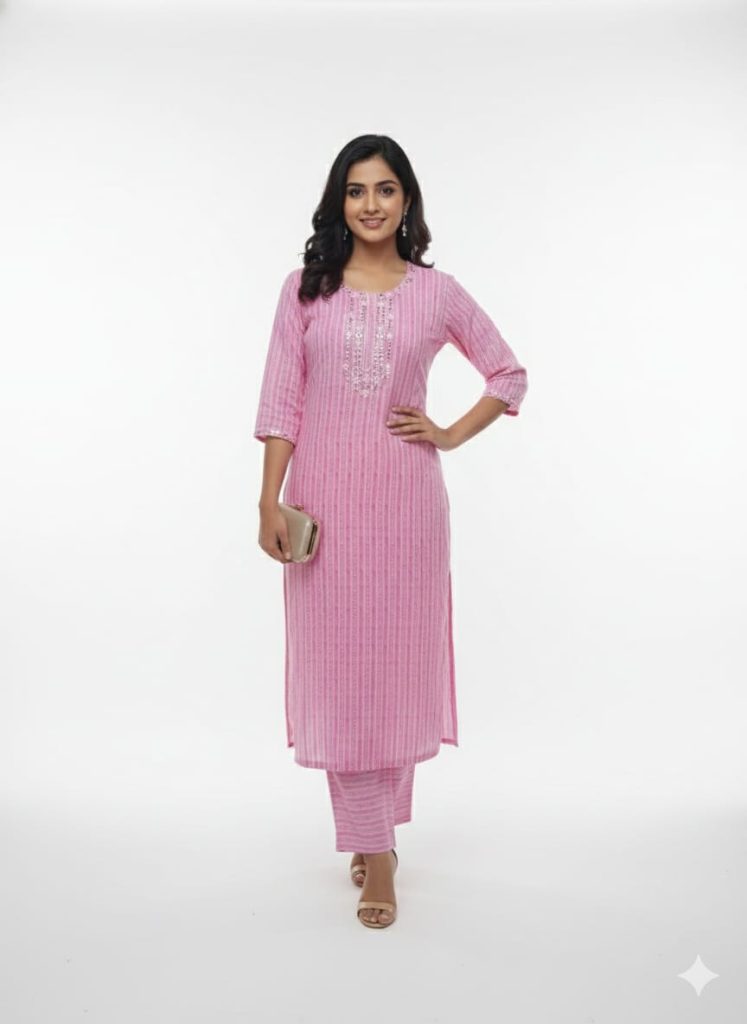 Striped Embroidered Kurta Set