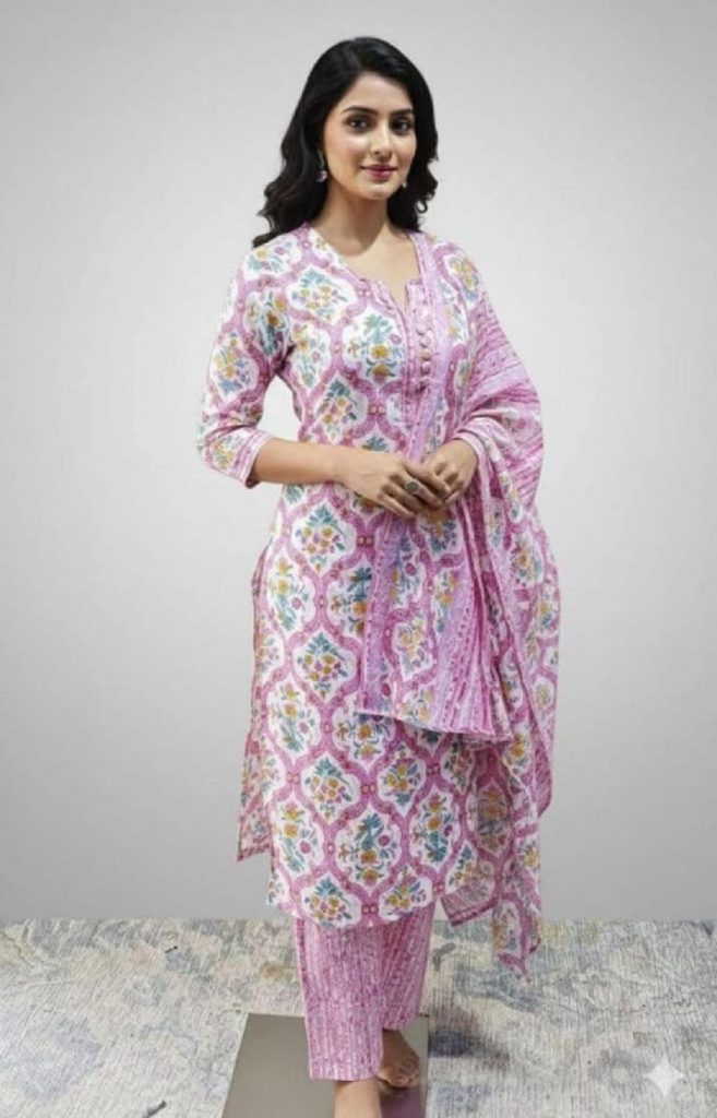 Floral Print Cotton Salwar Suit Set