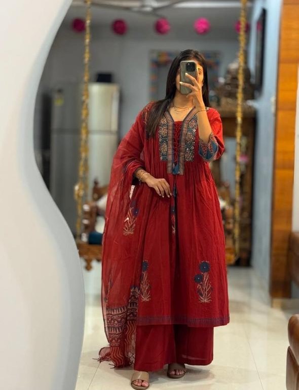 Cotton Floral Embroidered Anarkali