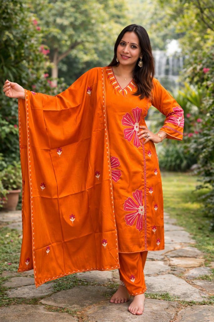 Floral Radiance Hand-Embroidered Salwar Suite