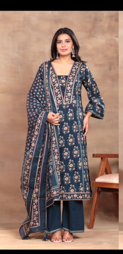 Teal Floral Printed Salwar Suit Set