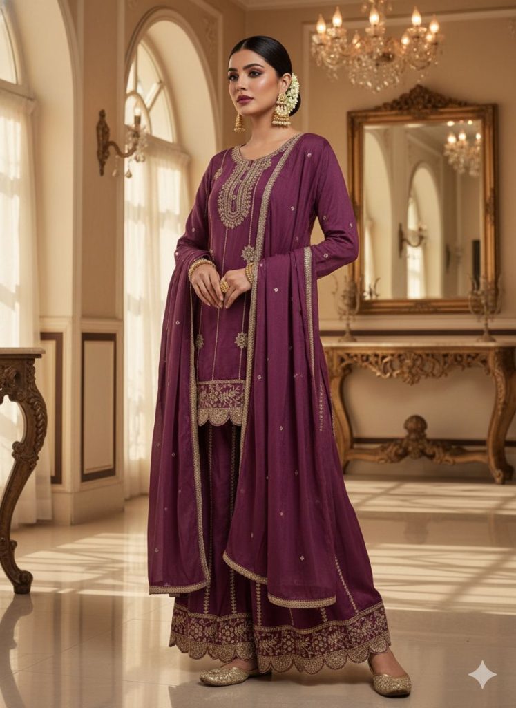 Embroidered Chinnor Sharara Suit