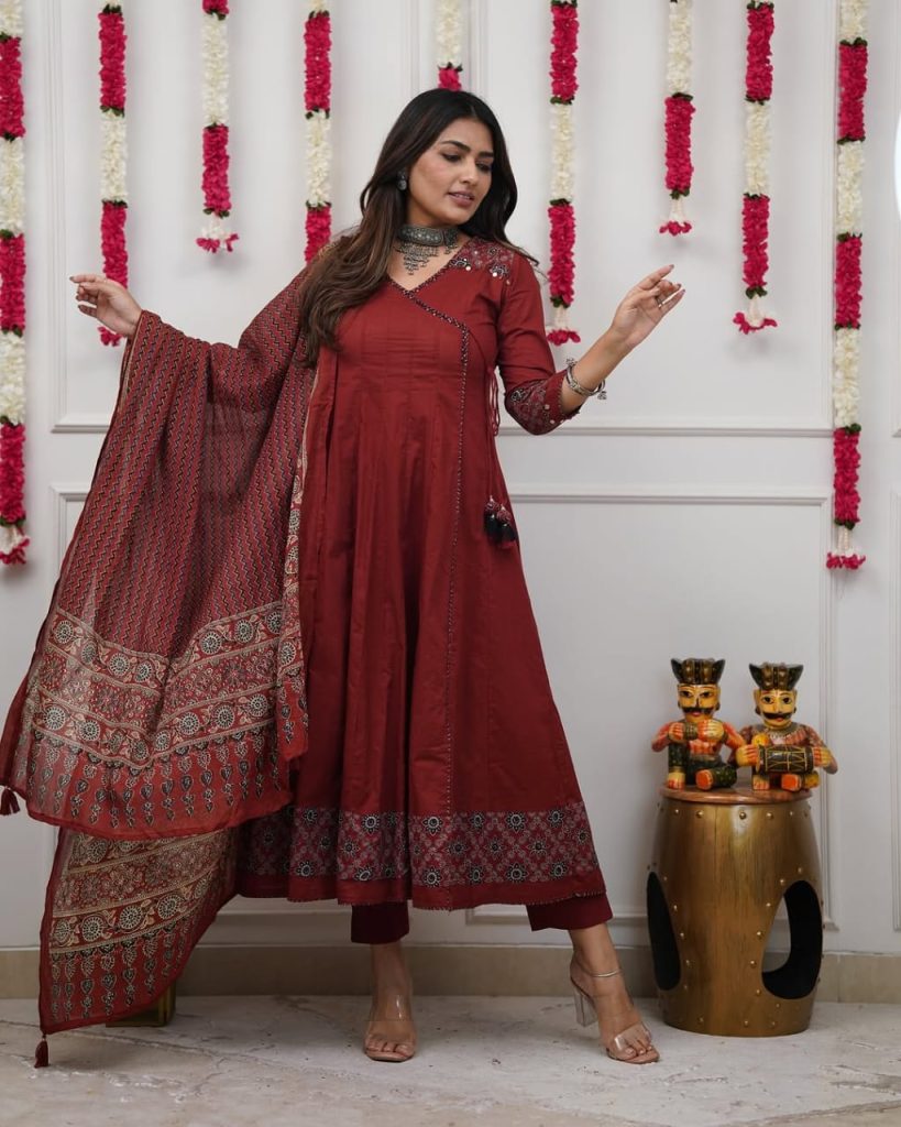 Angrakha – Style Cotton Anarkali Set