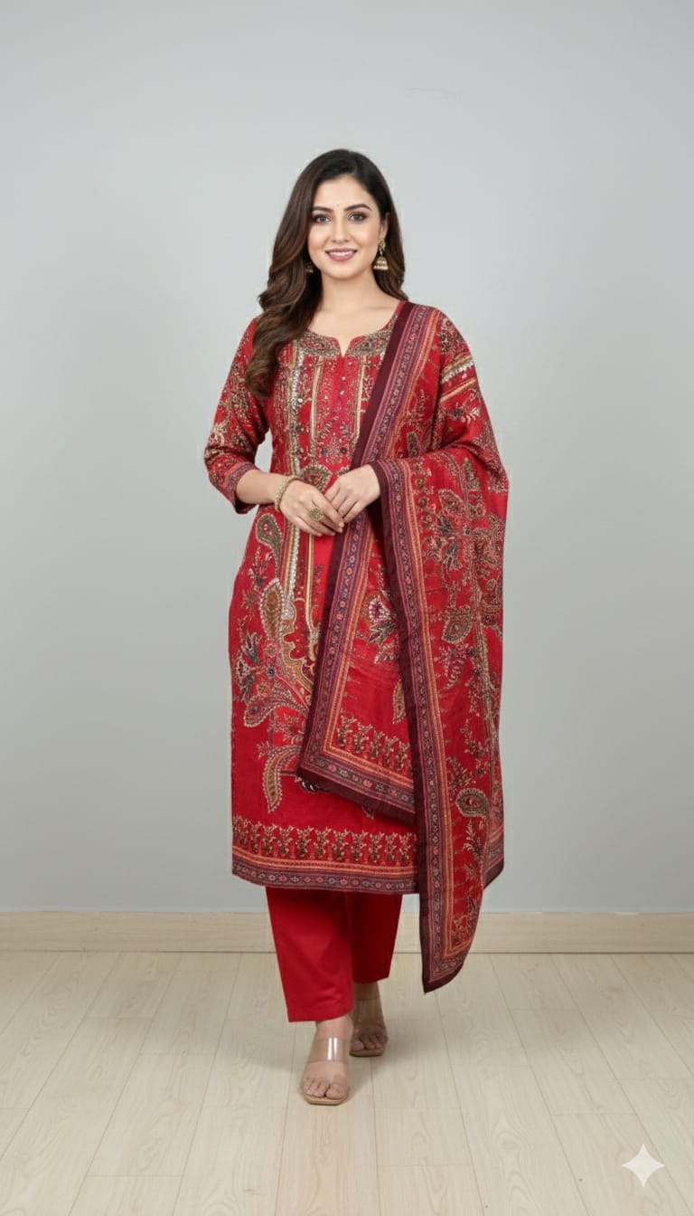 red printed Salwar Kameez set