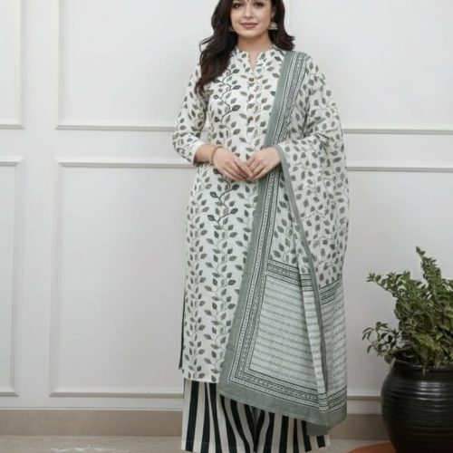 Floral Print Kurta with Striped Pants