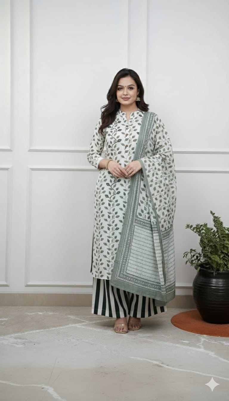 Floral Print Kurta with Striped Pants