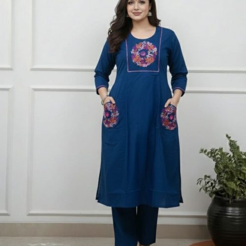 A-Line Kurta and Pant Set with Embroidery