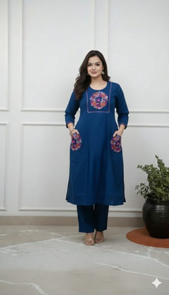 A-Line Kurta and Pant Set with Embroidery