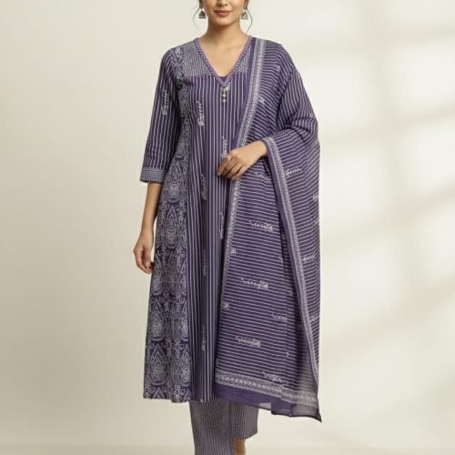 A - Line Printed Ethnic Suit Set