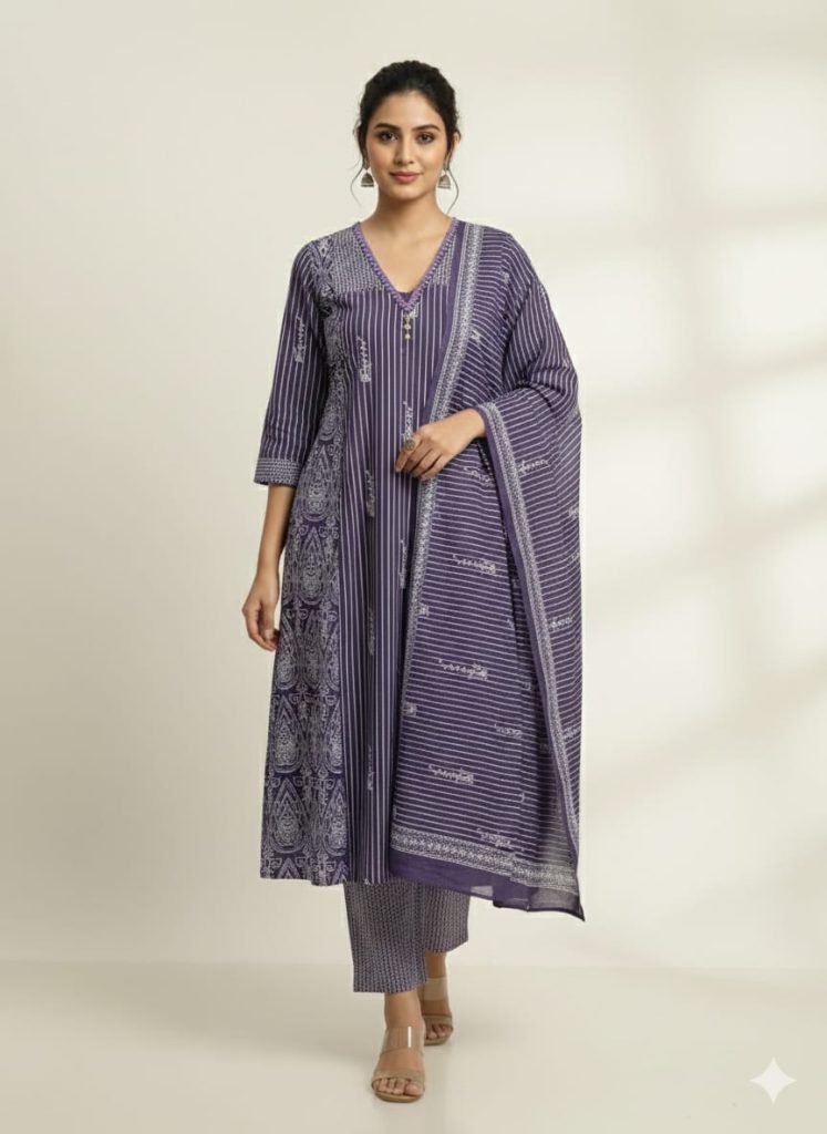 A – Line Printed Ethnic Suit Set