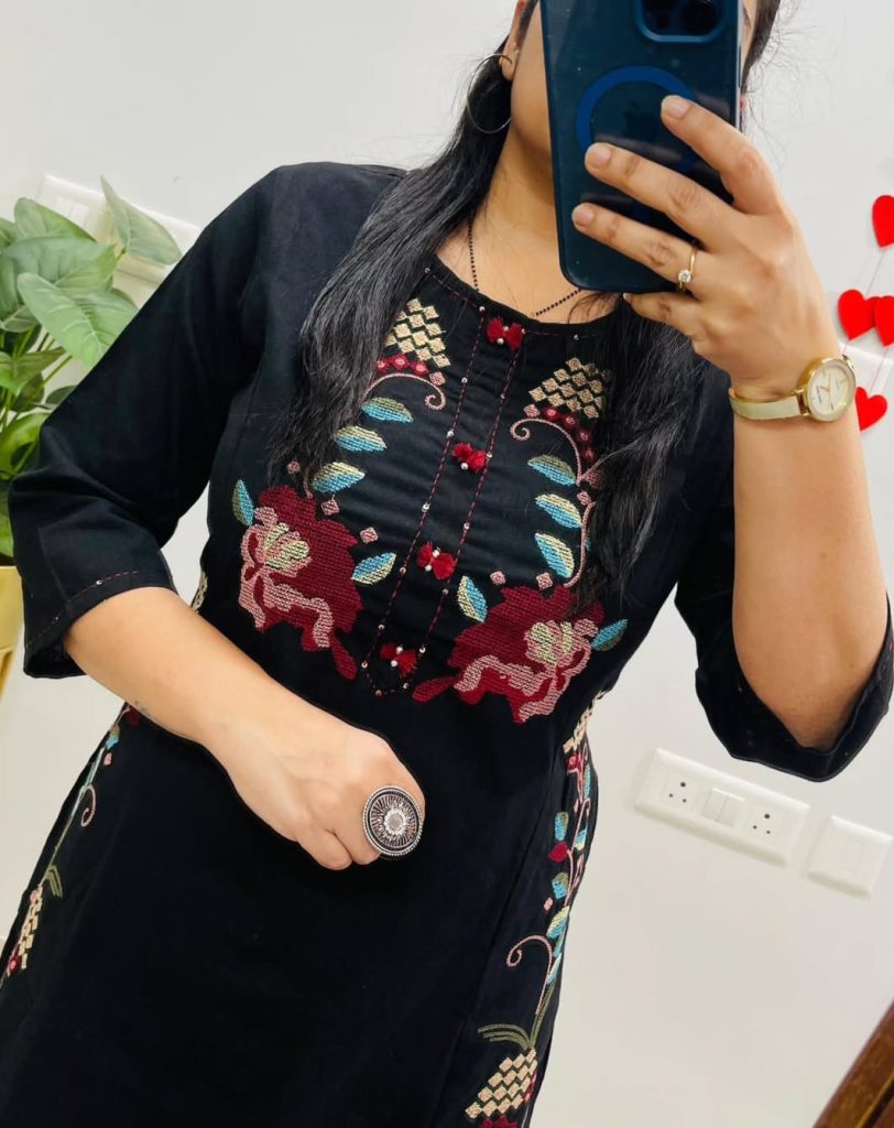 Floral Embroidered Cotton Kurta Set