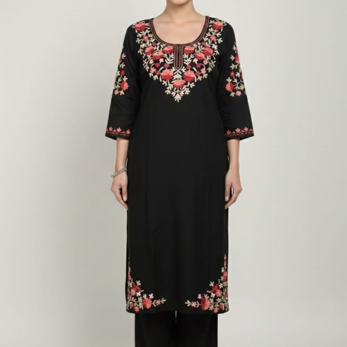 Floral Embroidered Straight Kurta with Matching Pants
