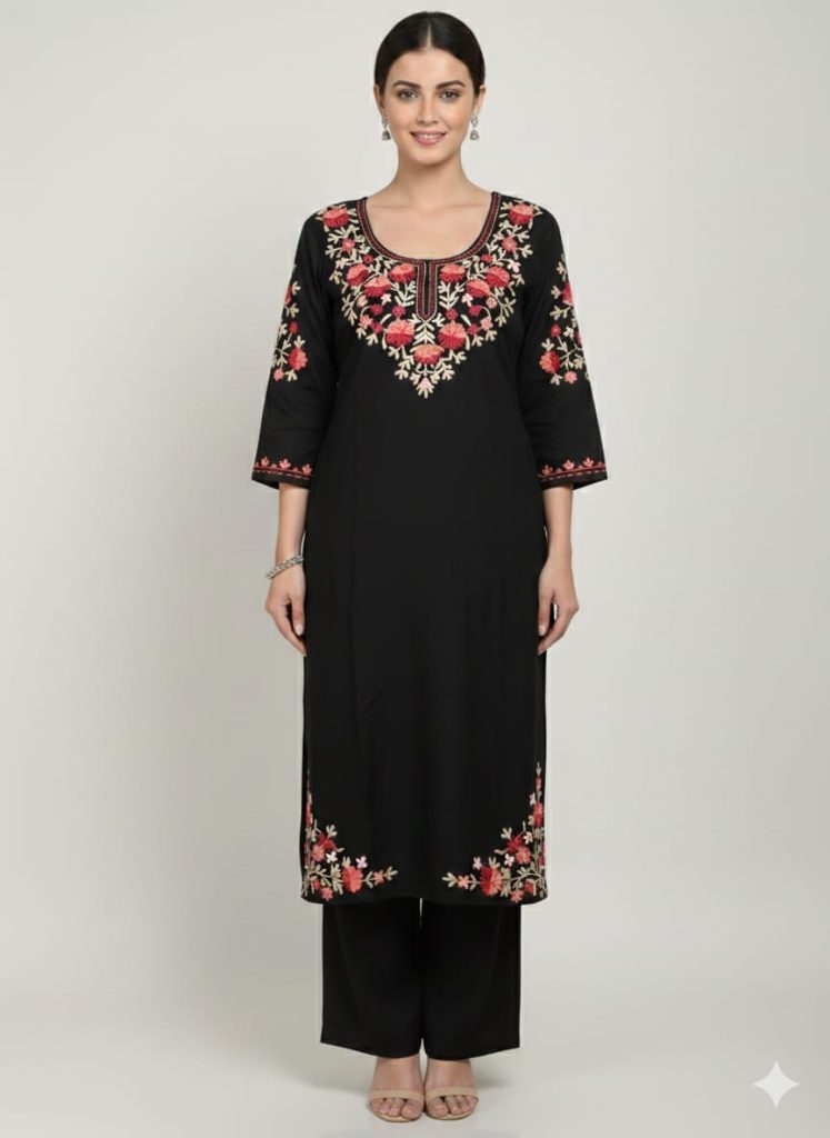 Floral Embroidered Straight Kurta with Matching Pants