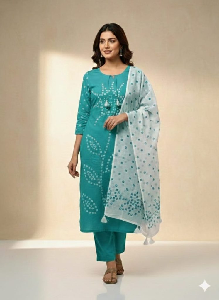 Bandhani Print Cotton Kurta Set with Dupatta