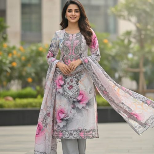 Rose Floral Digital Print Kurta Set with Dupatta