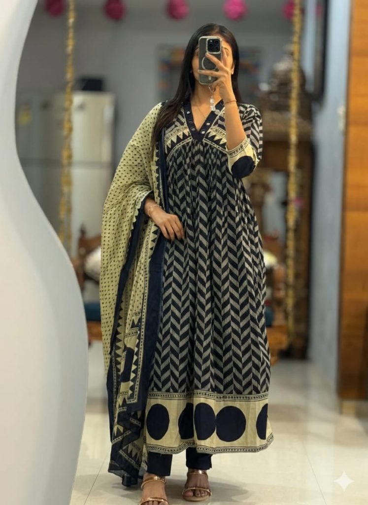 Chevron Print Anarkali Set
