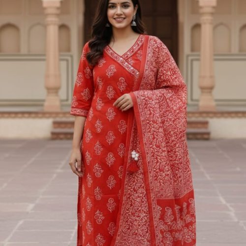 Floral Print Angrakha Suit Set