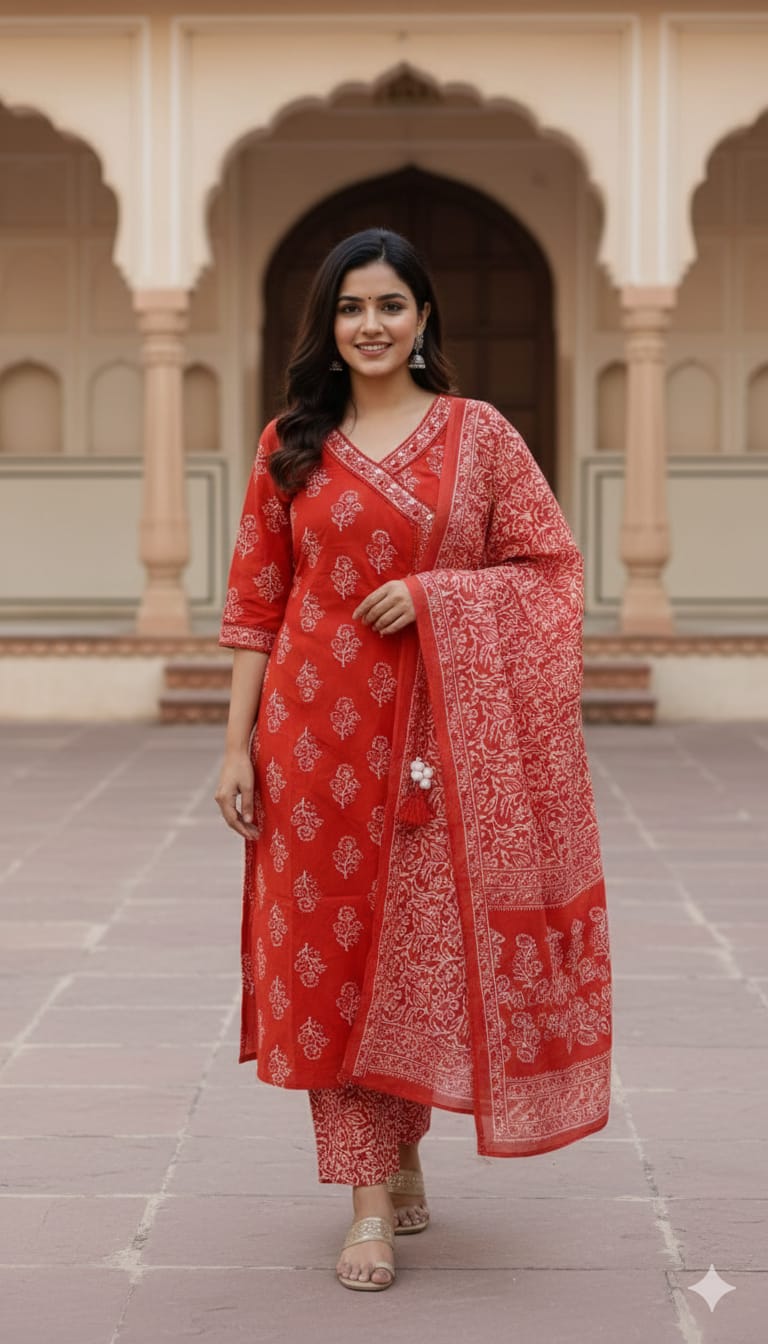 Floral Print Angrakha Suit Set