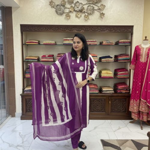 Hand-Block Print Reyon Cotton Salwar Suit Set