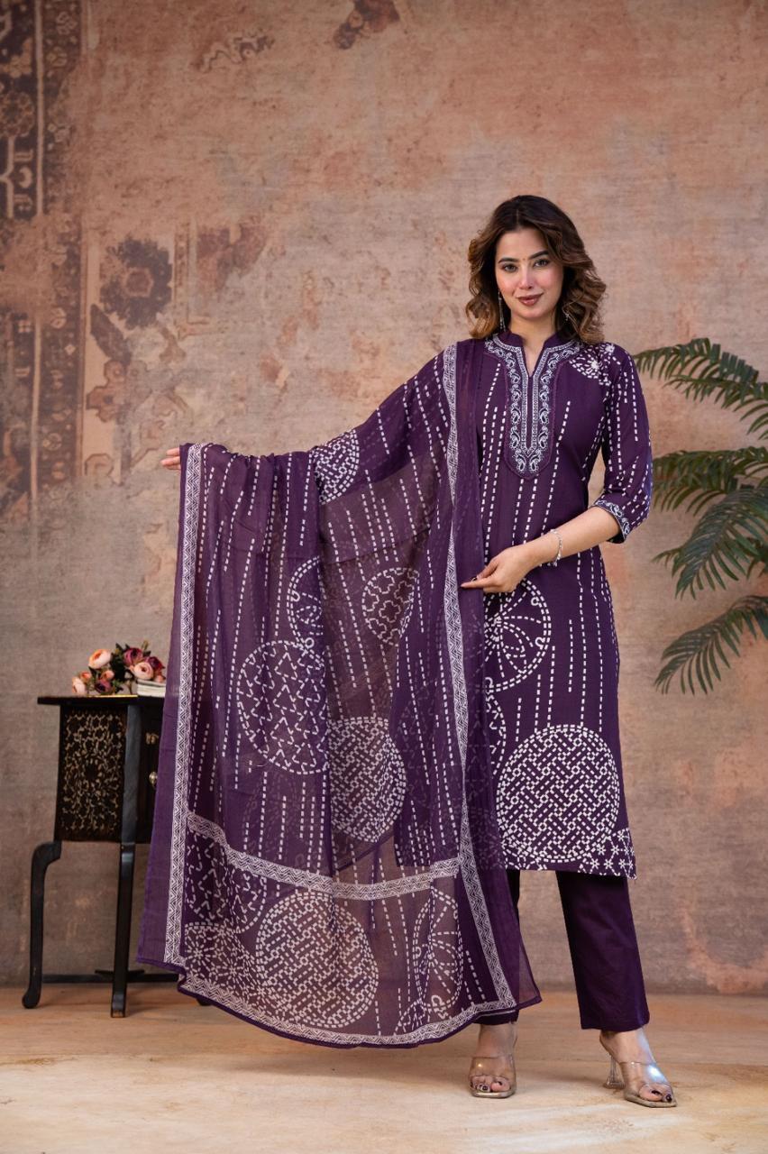 3-Piece Hand-Block Printed Suit Set