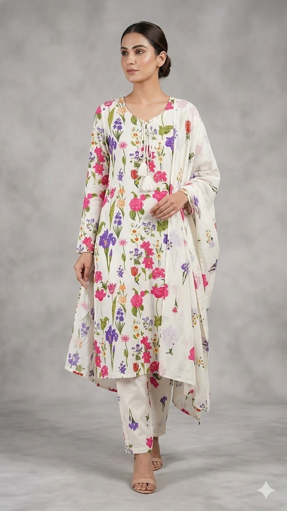 Floral Print 3-Piece Salwar Suit Set