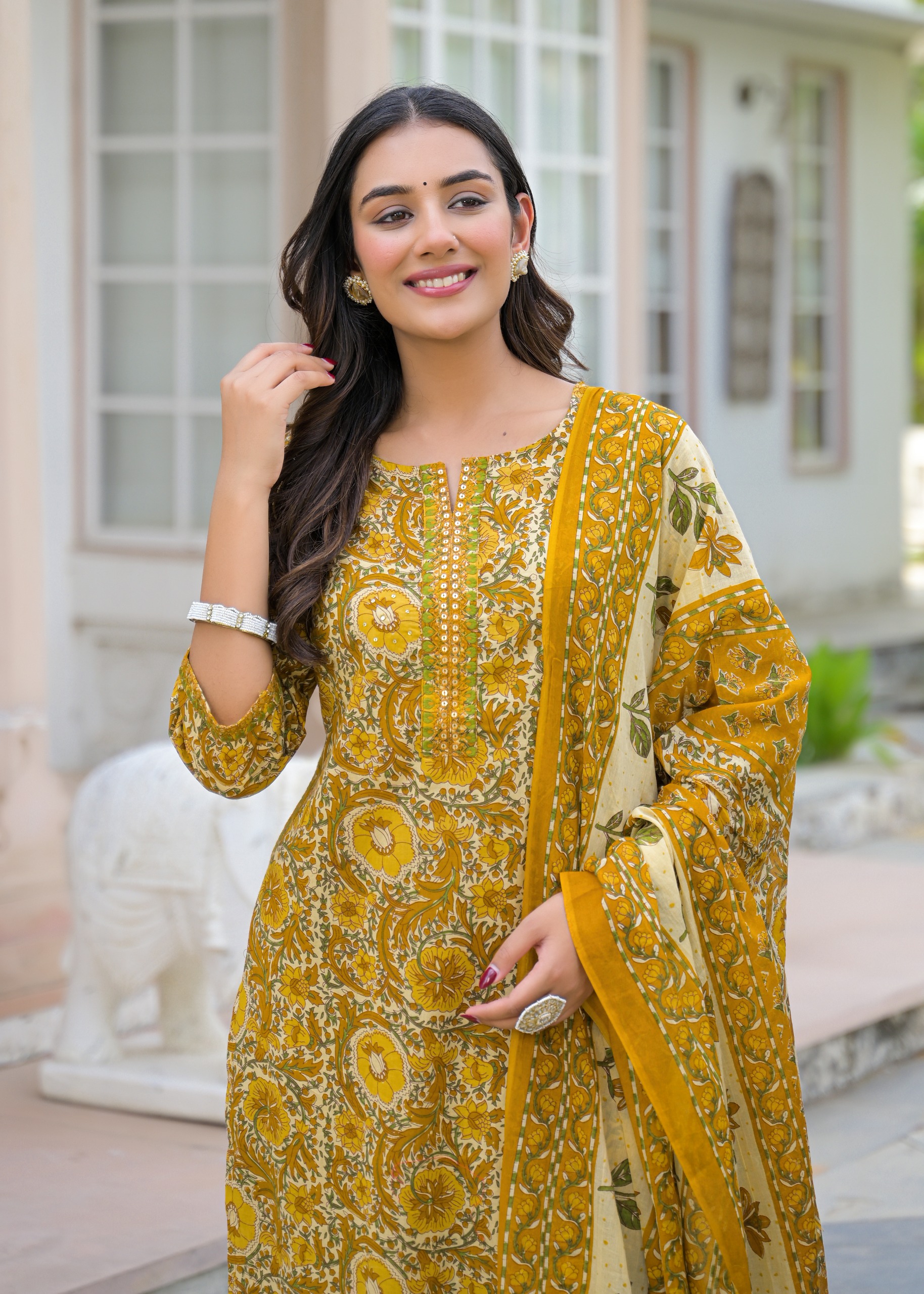 Floral Print Ethnic Suit Set