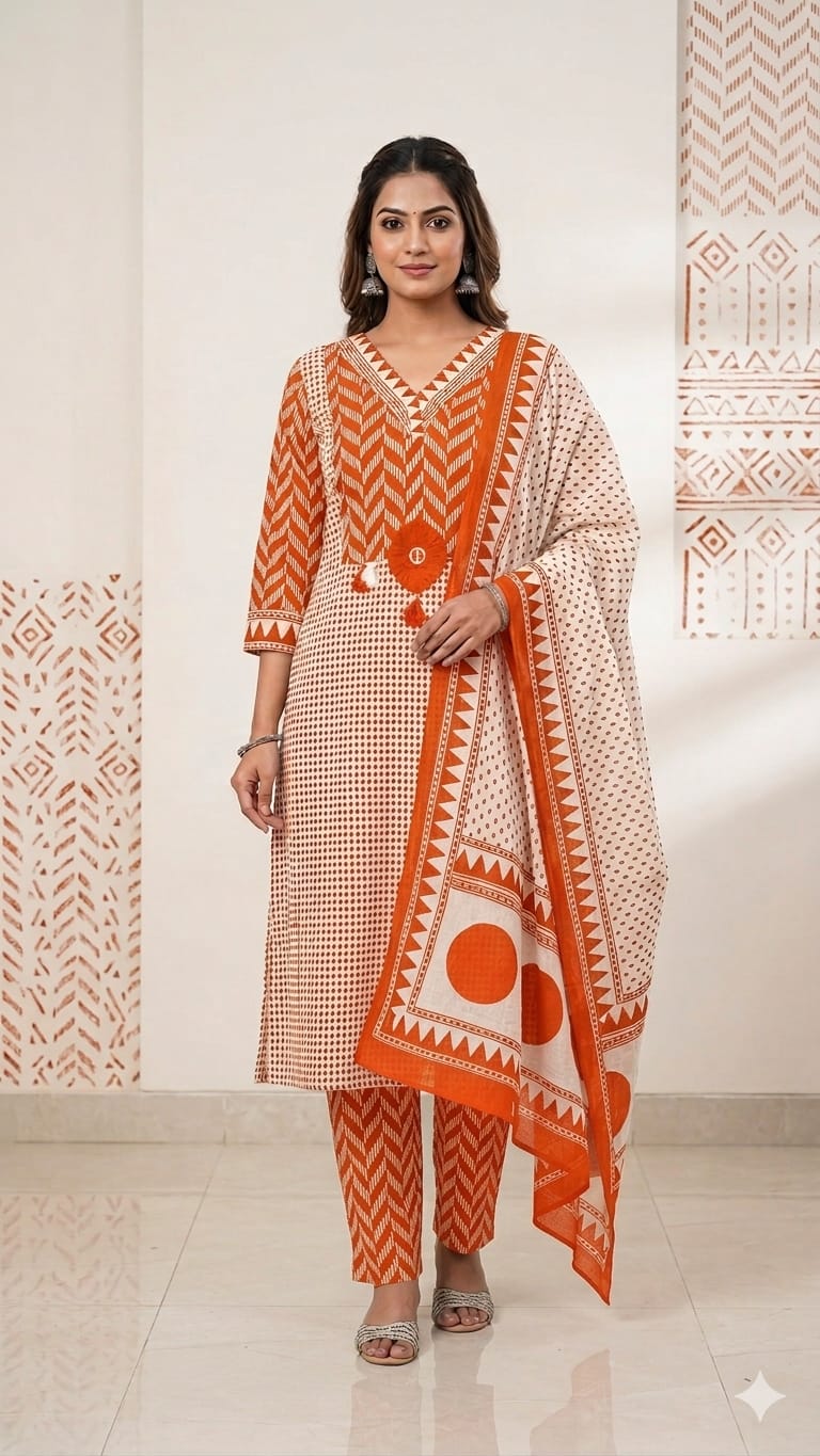 Elegant Printed 3-Piece Ethnic Suit Set