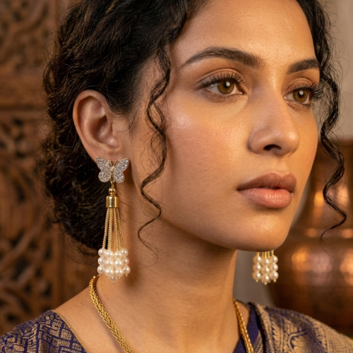 Crystal Butterfly Tassel Earrings