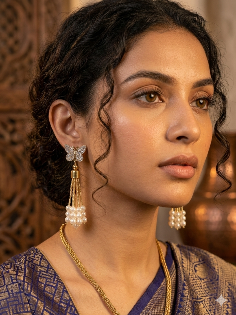 Crystal Butterfly Tassel Earrings
