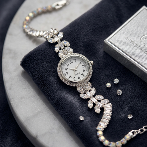 Luxury Ladies Silver Diamond Watch