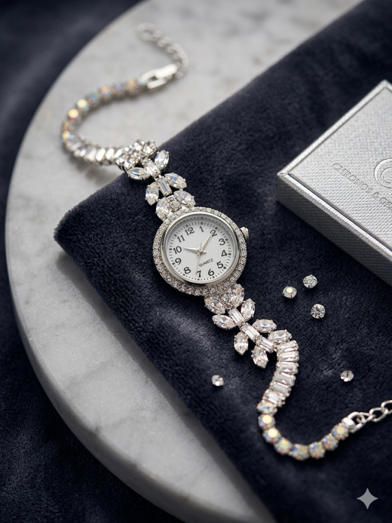Luxury Ladies Silver Diamond Watch