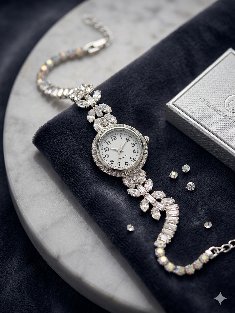 Luxury Ladies Silver Diamond Watch