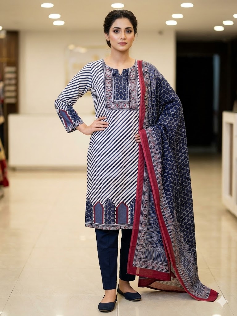 Navy Blue Geometric Salwar Suit